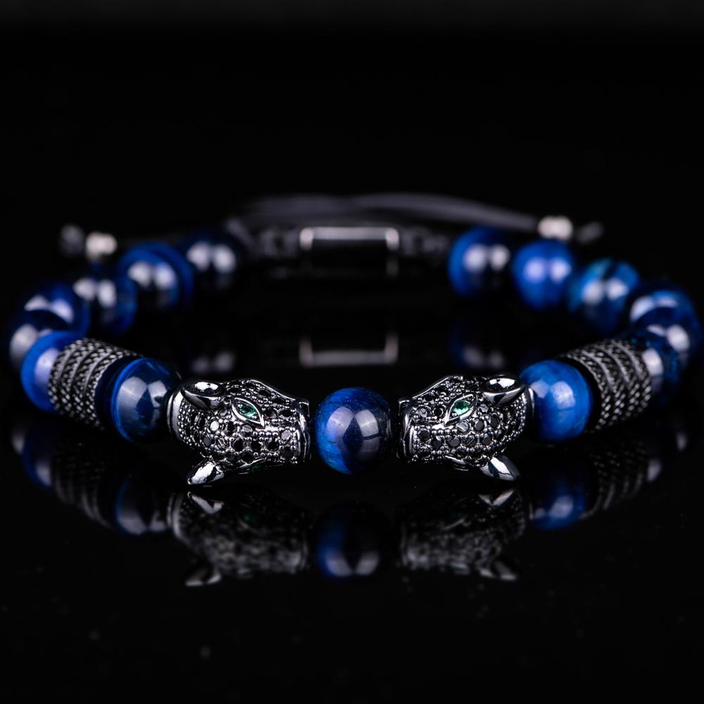 New Trend Double Leopard Head Handmade Tiger's-eye Bracelets  Accessories Handmade Men's Jewelry Pulseras Homme