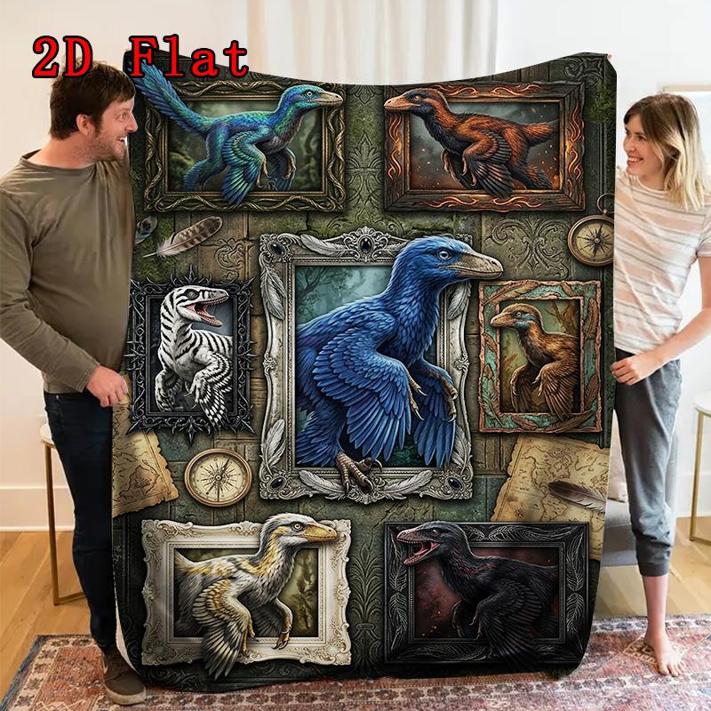 Prehistoric Creatures 2D Flat Pattern Flannel Blanket, High Quality All Seasons, Home Decor, Warmth and Comfort, Perfect for Christmas Gifts.