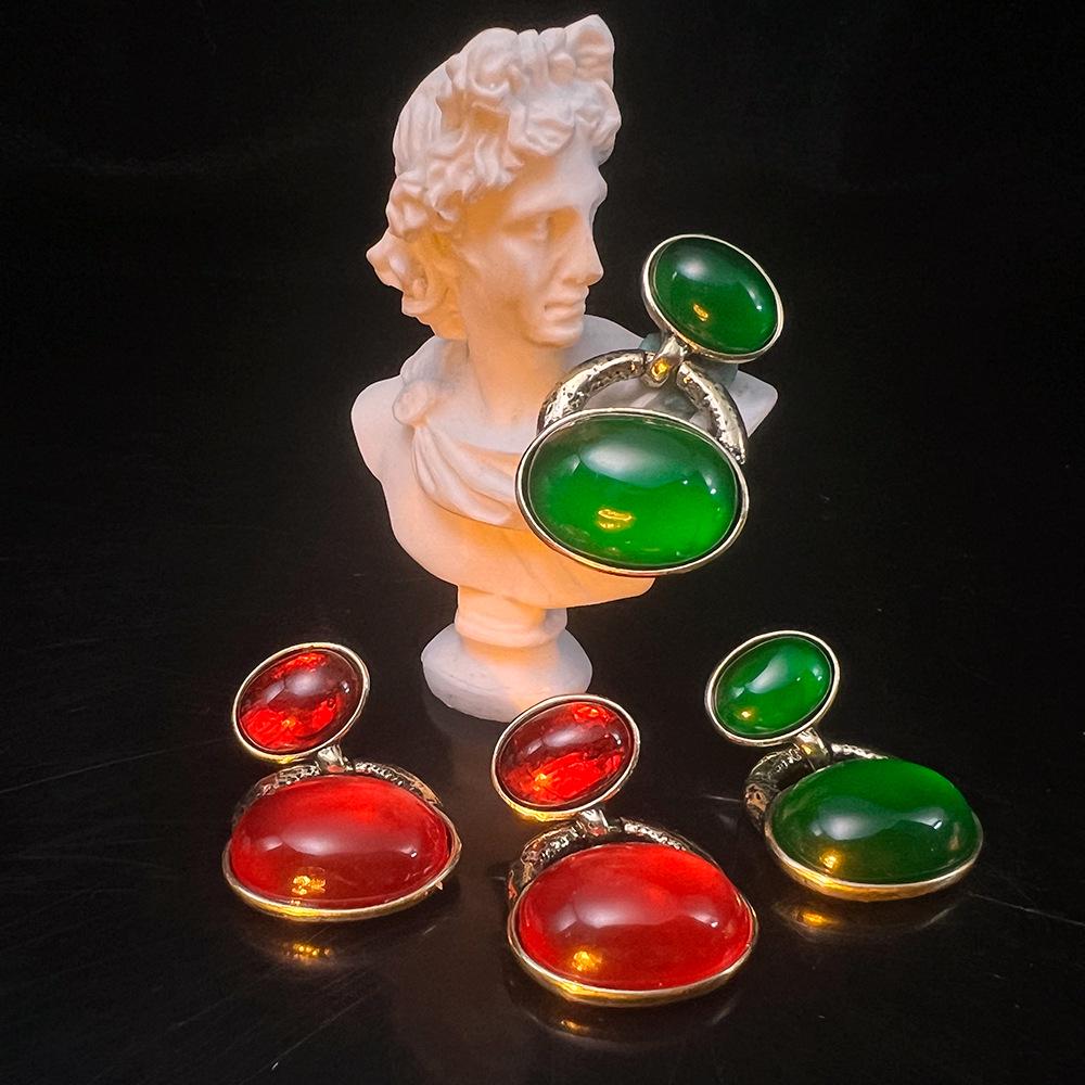 

Vintage Red & Green Glass Retro S925 Earrings with Antique Copper Plating & Real Gold Accents красный