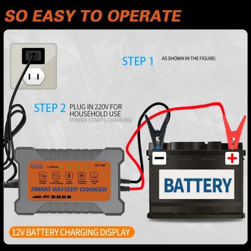 LANCOL CAT900 Tragbares Autobatterieladegerät 12V 3A Vollautomatisches Intelligentes Autobatterieladegerät Reparatur Wartungsgerät Nass Trocken Blei-Säure
