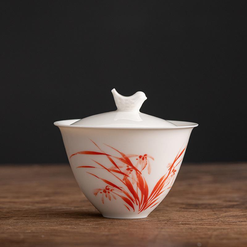 Bílý porcelánový šálek na čaj Sancai Keramický ručně malovaný Gaiwan Čínská miska na přípravu Kung Fu čaje Retro čajová souprava Terina Čajové nádobí
