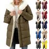 Dame Mote Vinter Ensfarget Langermet Hettegenser Lang Glidelås Bomullsjakke Varm Kåpe Dunjakke