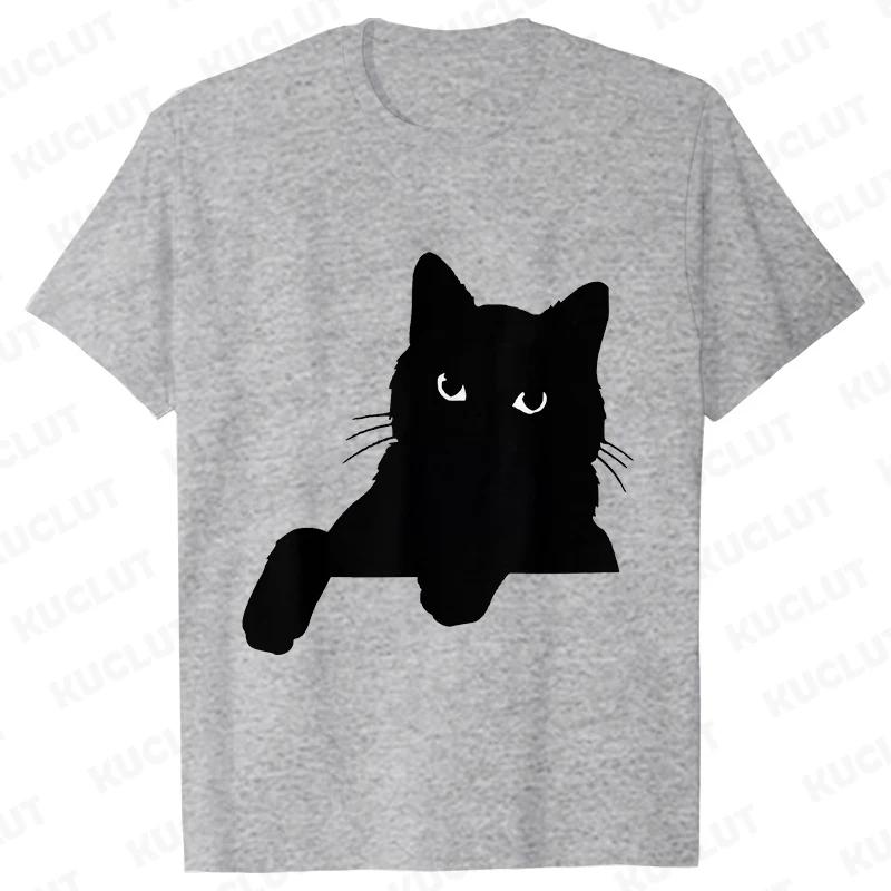 Funny Black Cat Men T-shirt Summer Harajuku Fashion Male Breathable Aesthetic Oversized Clothing Ulzzang Tees Graphic Y2k Tops
