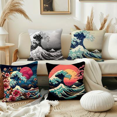 Great Wave of Kanagawa Cushion Cover Pillow Cover Decoration Room Home Sofa Living Office Car Nordic Simplicity