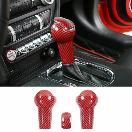 For Ford Mustang 2015- Red Carbon Fiber Gear Shift Knob Head Cover Sticker 3