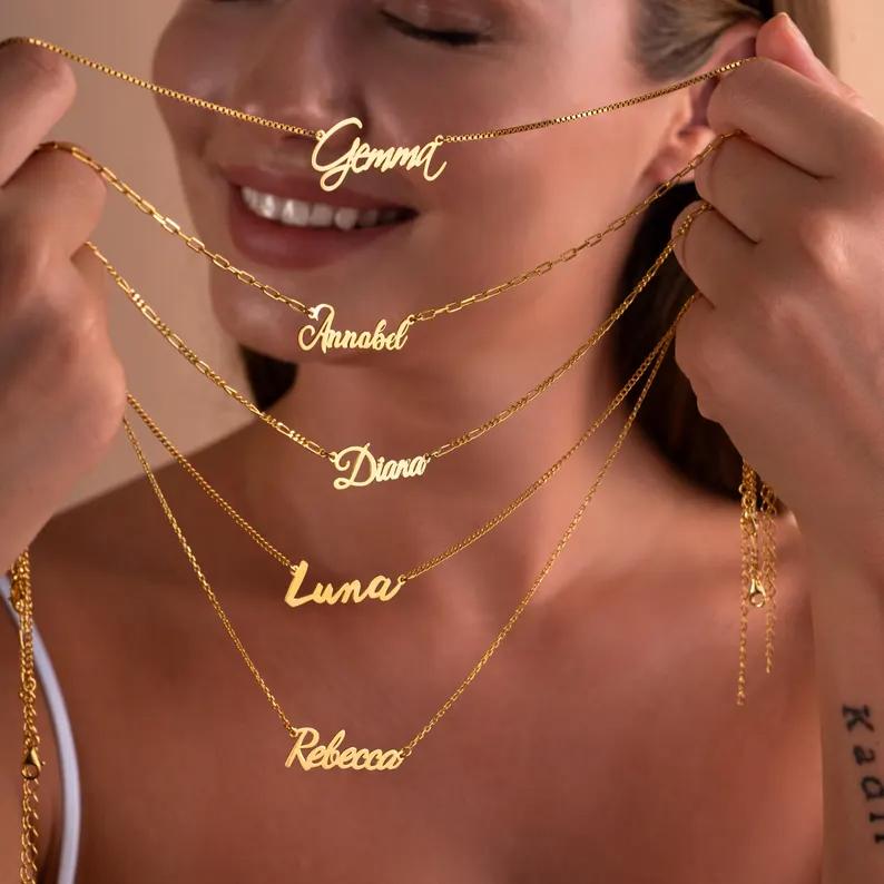 Personalized Custom Stainless Steel English Letter Name Collarbone Chain 18K Gold Plated Pendant Jewelry Drop Shipping Shopify