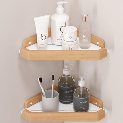 Neme Geçirmez Ceviz ve Kayın Banyo Rafları, Banyo Köşe Rafı, Deliksiz, Üçgen Lavabo, Duvara Monte, Tuvalet