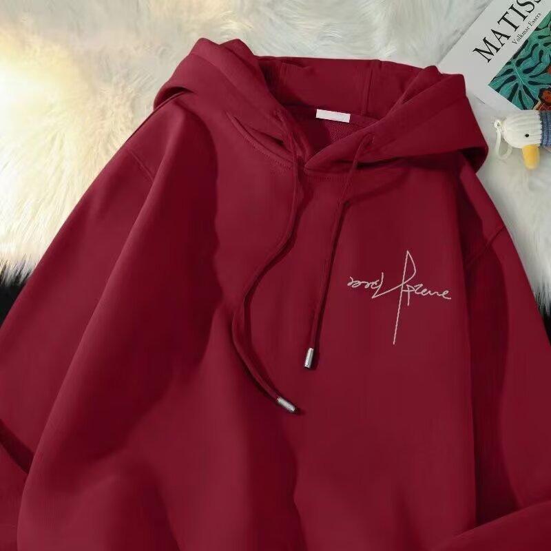 Hooded Sweater Men's Autumn and Winter Velvet Thickened Versatile Trendy Brand Letter Printing American Student Clothes Jacket