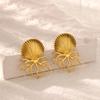 Exaggerated Shell Earrings For Women Gold Color Stainless Steel Shell Earring Summer Ocean Jewelry Gift BFF