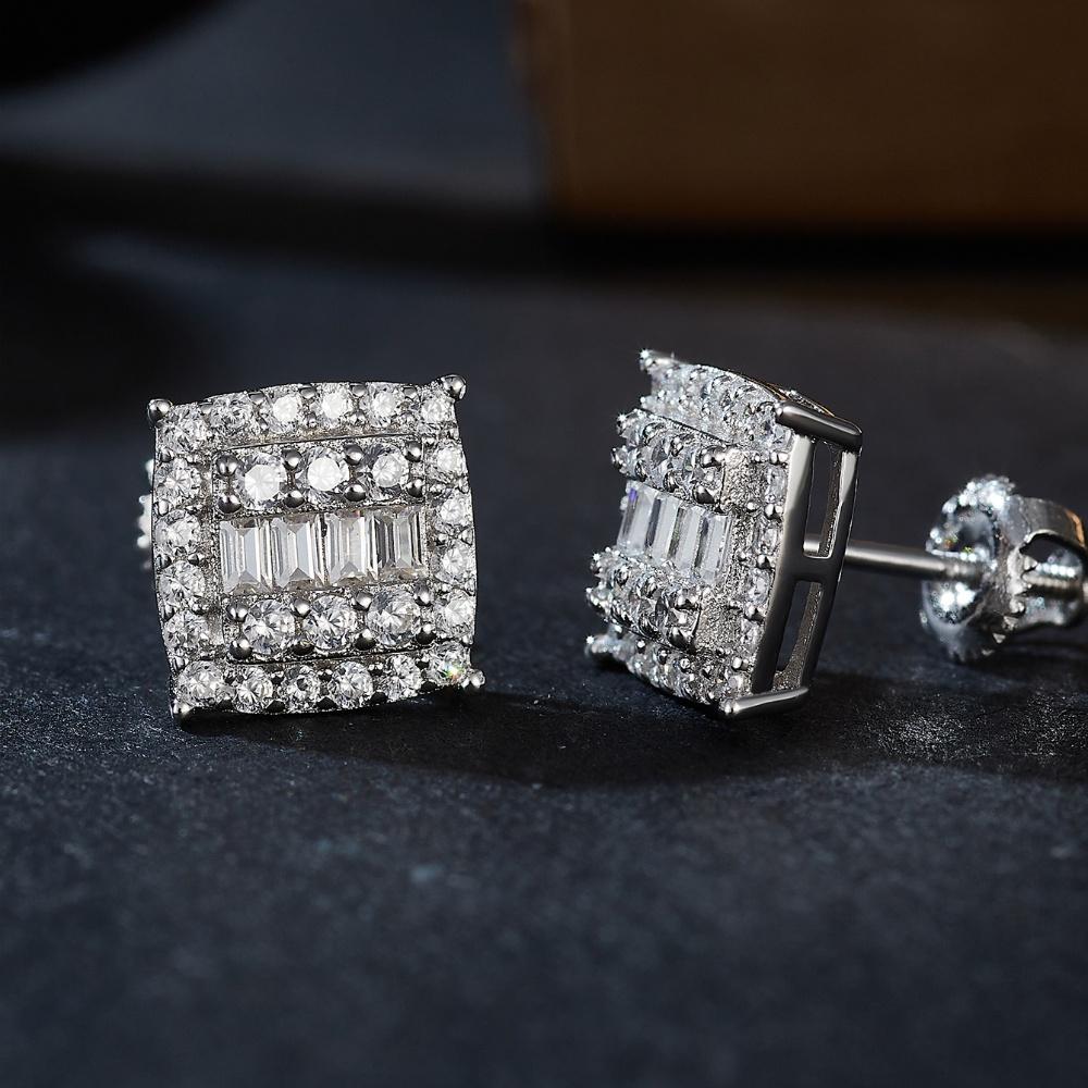 Rectangle Cut Moissanite Stud Earrings Square 14K White Gold Plated Earring