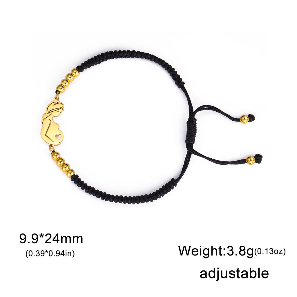 Stainless Steel Gold Color Baby Mom Family Charm Bracelet Red Black Rope Bracelets Fashion Jewelry for Women Mother's Day Gift