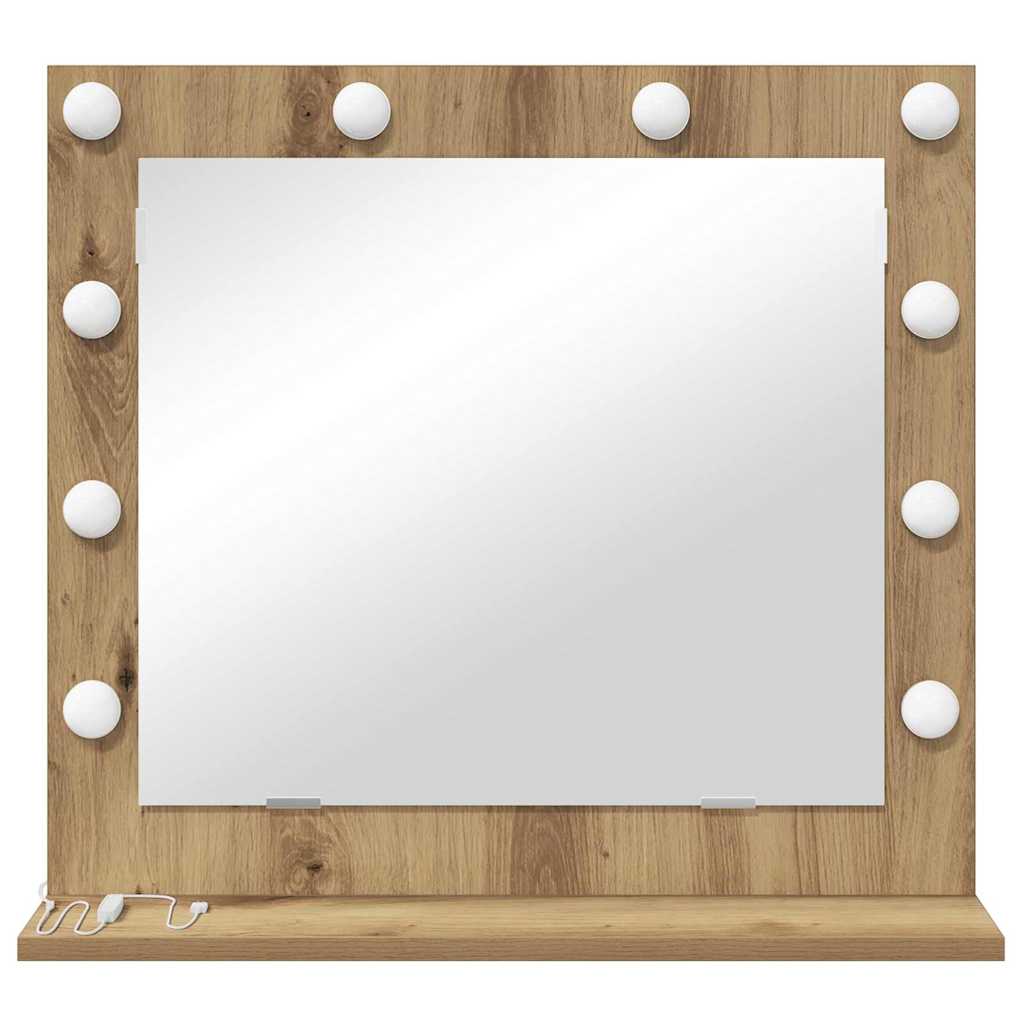 Rectangular Vanity Mirror In Artisan Oak Finish 60 X 55 X 18 Cm