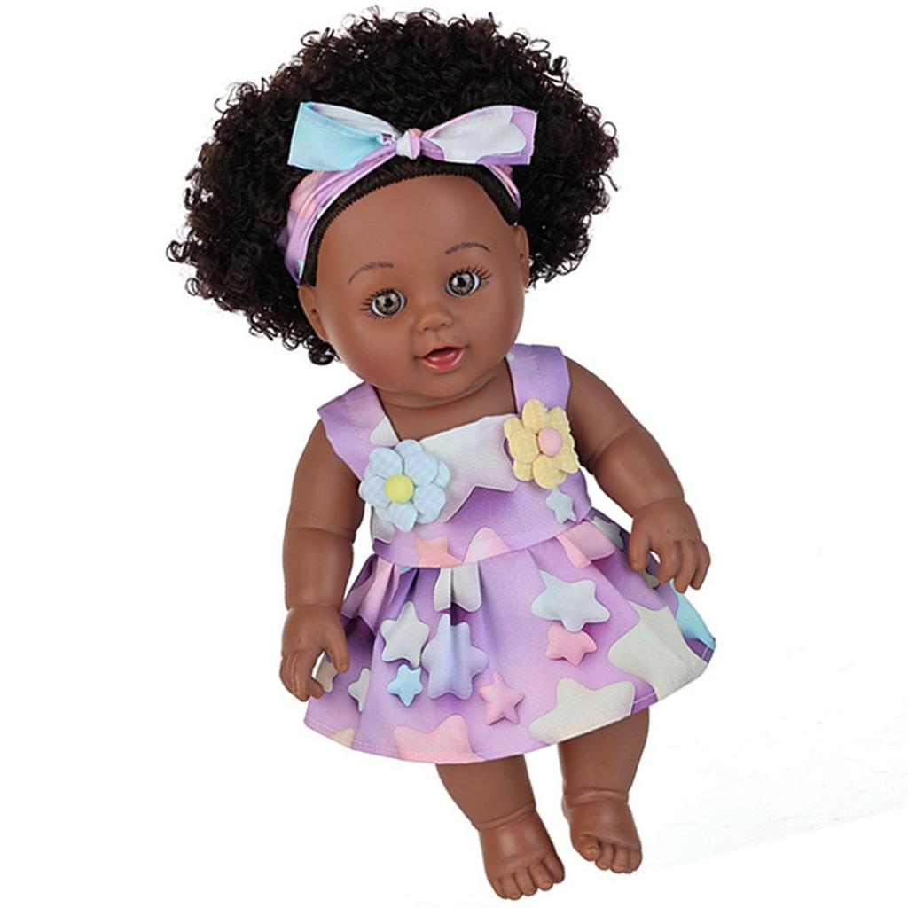 12Inch Soft Vinyl African American Doll With Fashion Afro Hairstyle For Kids Collectors Nursery Room Decoration