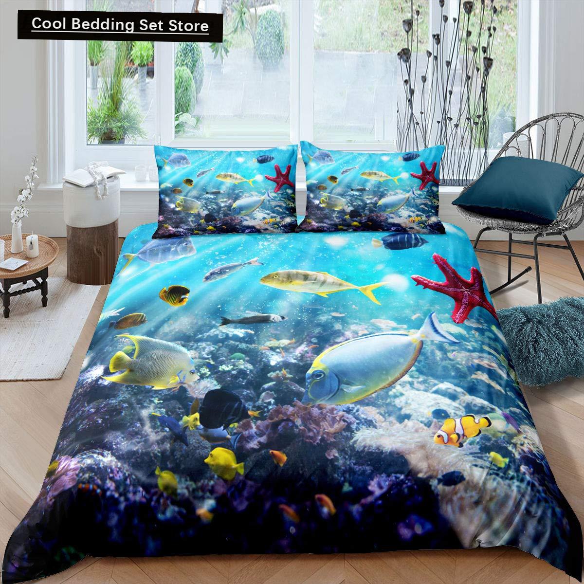 

Comforter Kid Underwater World Oasis King Queen Ocean Fish Coral Bedding Set Marine Life Polyester Comforter Comforter (quilt)-EU Single(135*200cm)3pcs