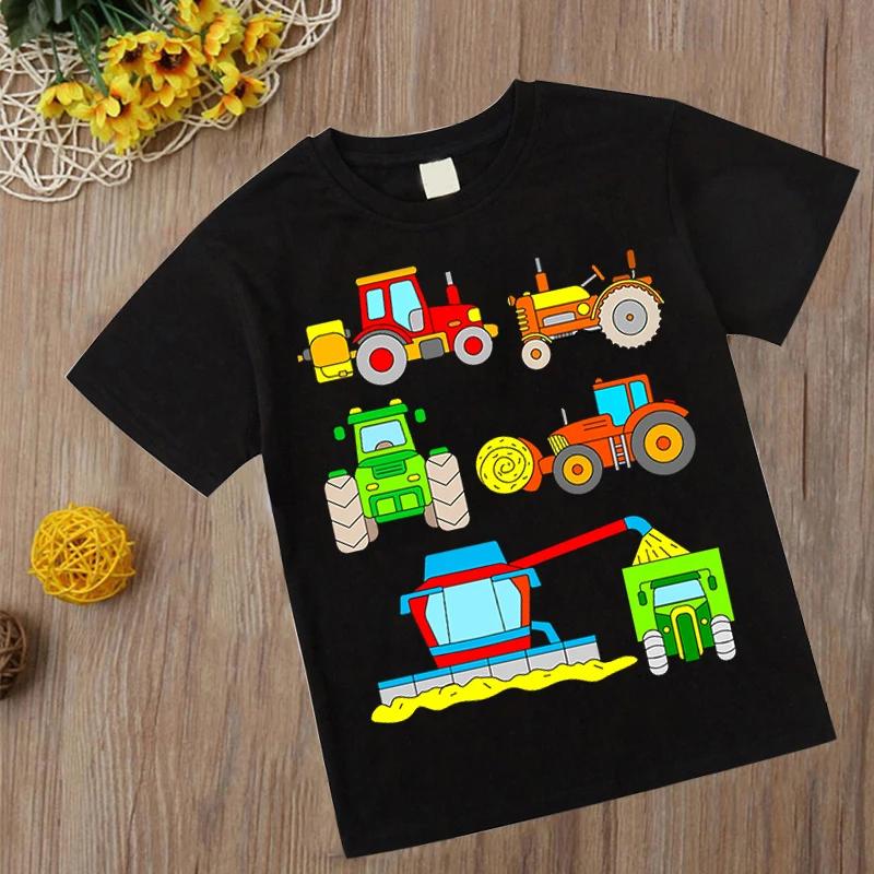 2026 Latest Cartoon Car Tractor T-Shirt Kids Oversized Printing Clothing Boys Summer Round Collar Shirt Girl Fashion Streetwear