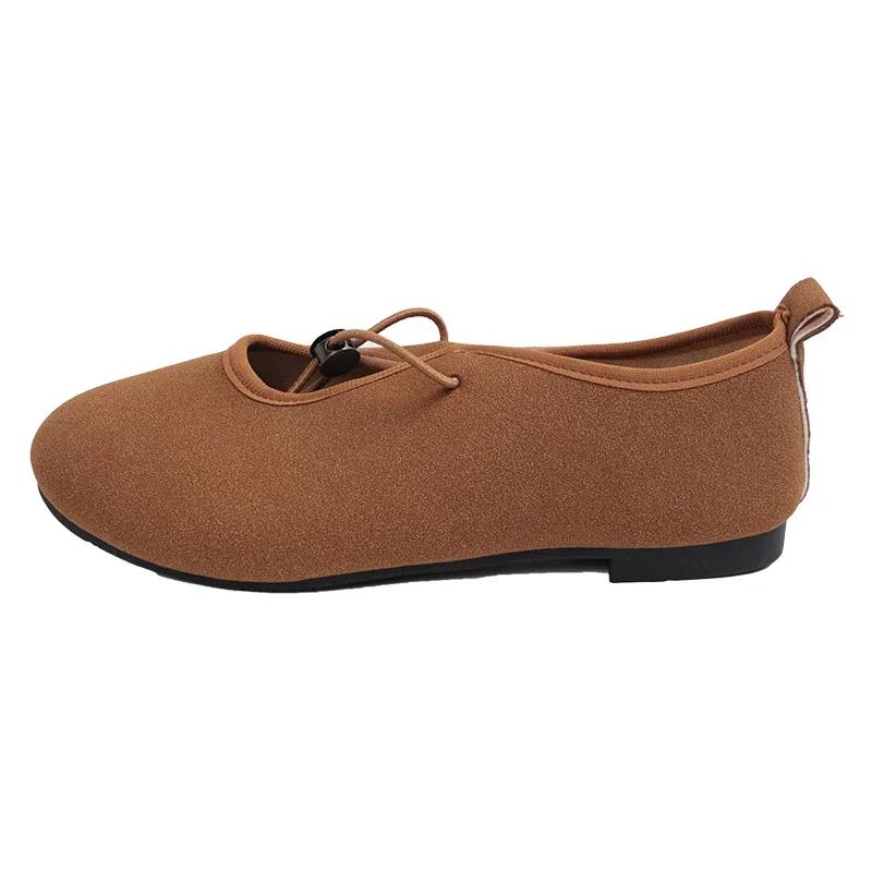 

Модная женская обувь 2024 года, высококачественные осенние женские туфли на плоской подошве, повседневные туфли на плоской подошве для женщин с круглым носком и эластичной резинкой, мягкая женская обувь 40 темно-коричневого