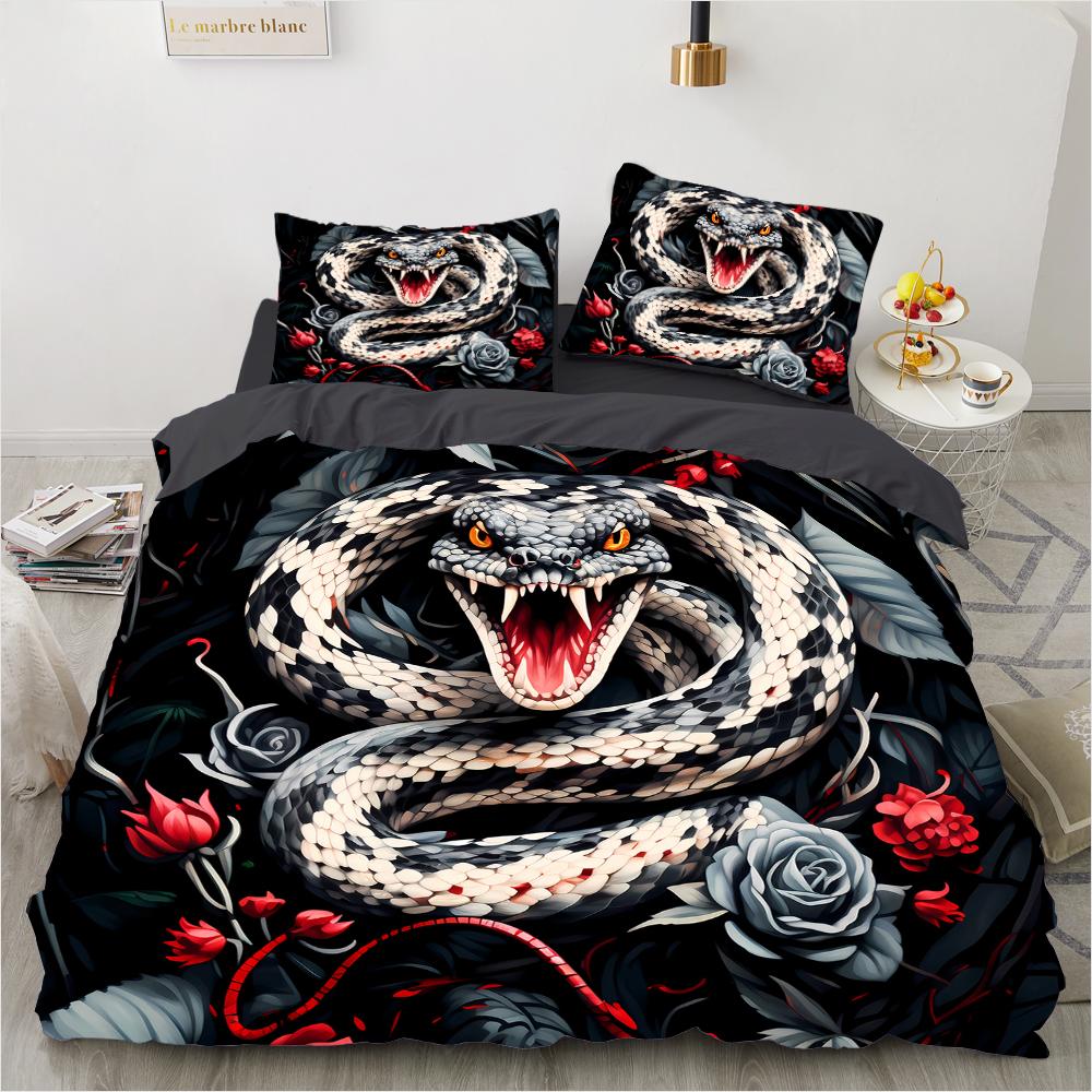 Home Fire Snake Pattern 3D Print (Set of Three) Single Double Queen Quilt Cover Pillowcase Bedding Set