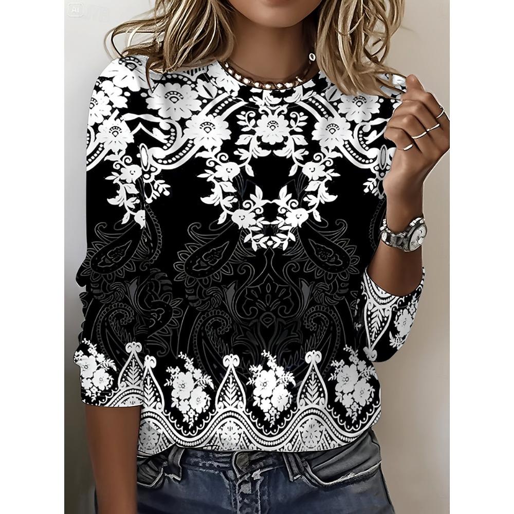 European and American Women's Long Sleeved Printed Fashionable Spring, Summer, Autumn T-shirts, Streetwear Tops