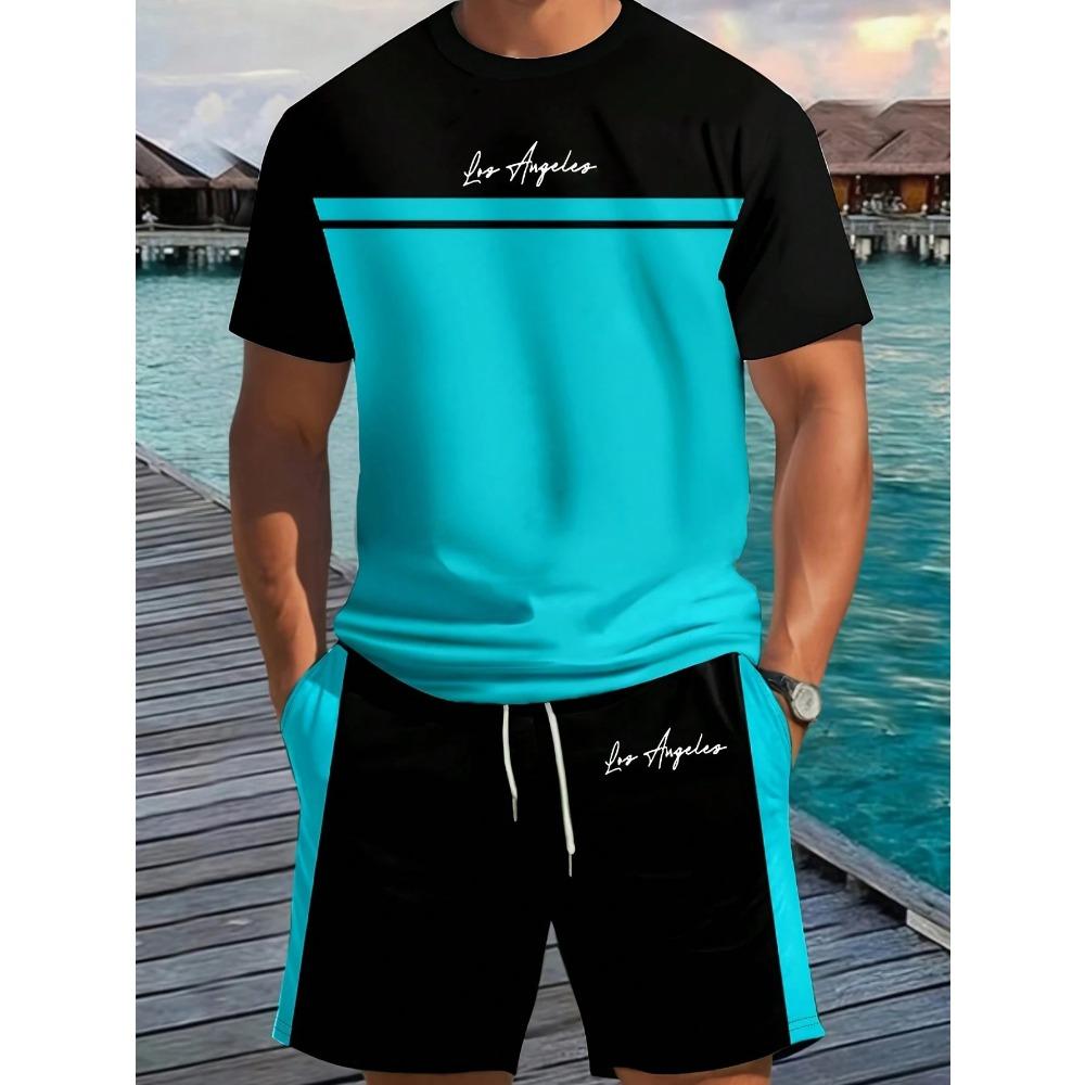 

Summer New Arrival Men s Letter Print Short-Sleeve T-Shirt Stylish Mens Shorts Set Vacation Beach Casual T-Shirt Summer Top S