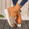 Fashion Fashion Mix Color Woven Sandals Women 2025 Summer Wedge Heel Bohemian Sandals Woman Lightweight Platform Sandles Plus Size 36-43