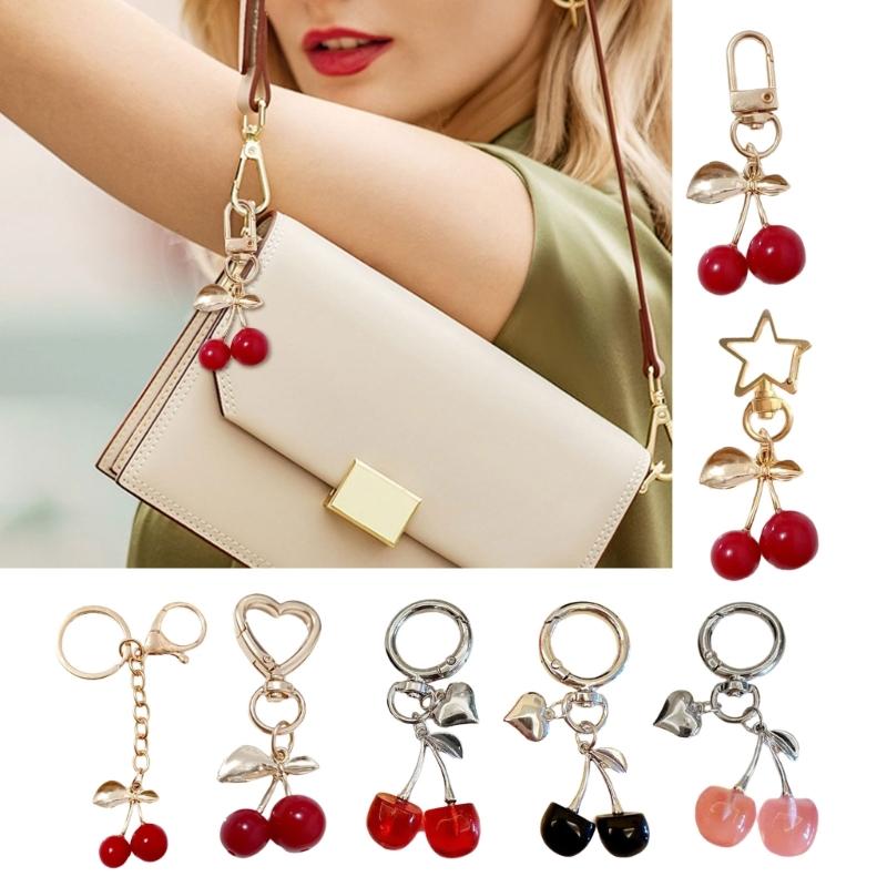 Cherry Bag Pendant Bag Charm Resin Cherry Keyring Fashion Alloy Jewelry Key Accessory Present for Fashion Women Girls