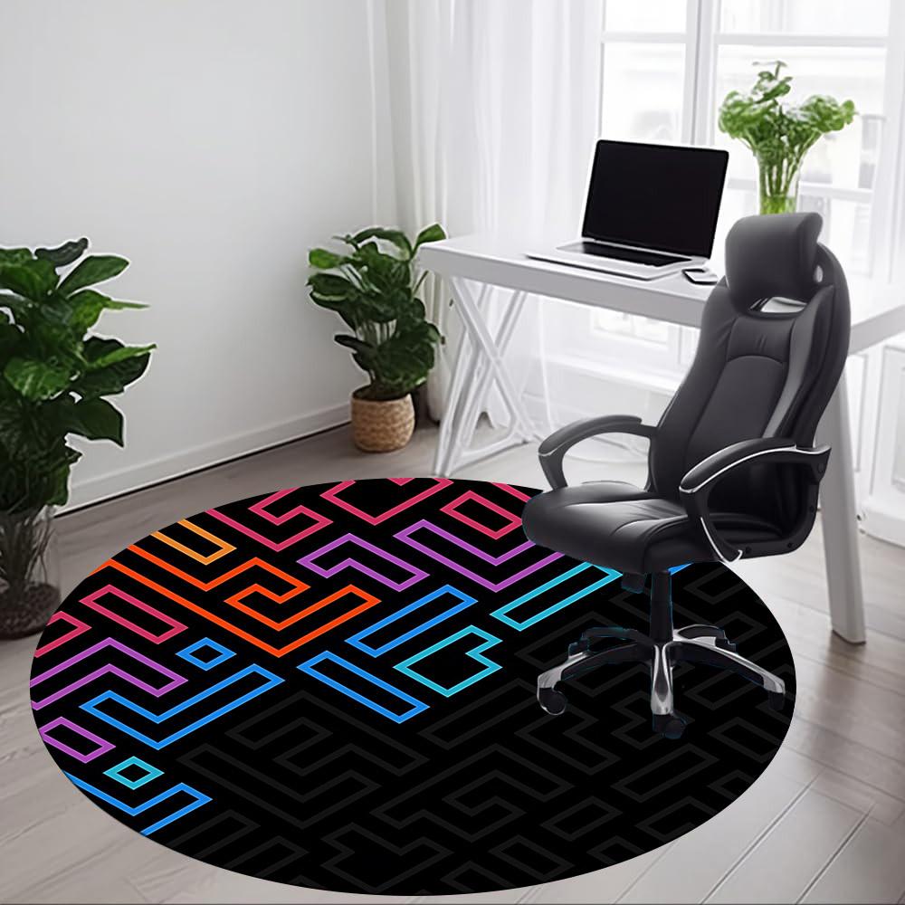 1pc Geometric Design Chair Carpet for Office, Round Non-Slip Durable Large Size Office Carpet, Suitable for Office, Beautiful Decoration