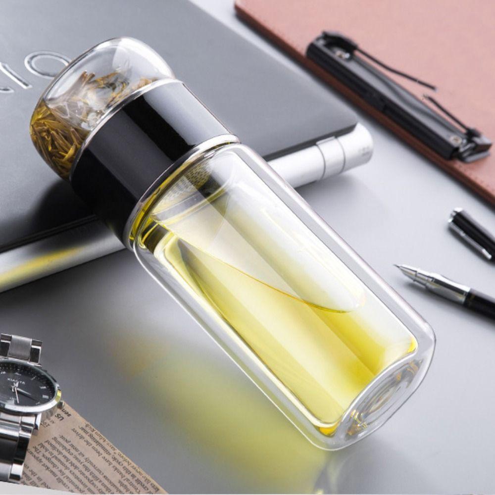 350ml Glass Tea Water Bottle Double Layer Flower Tea Cup Tumbler Tea Infuser Bottle  Office