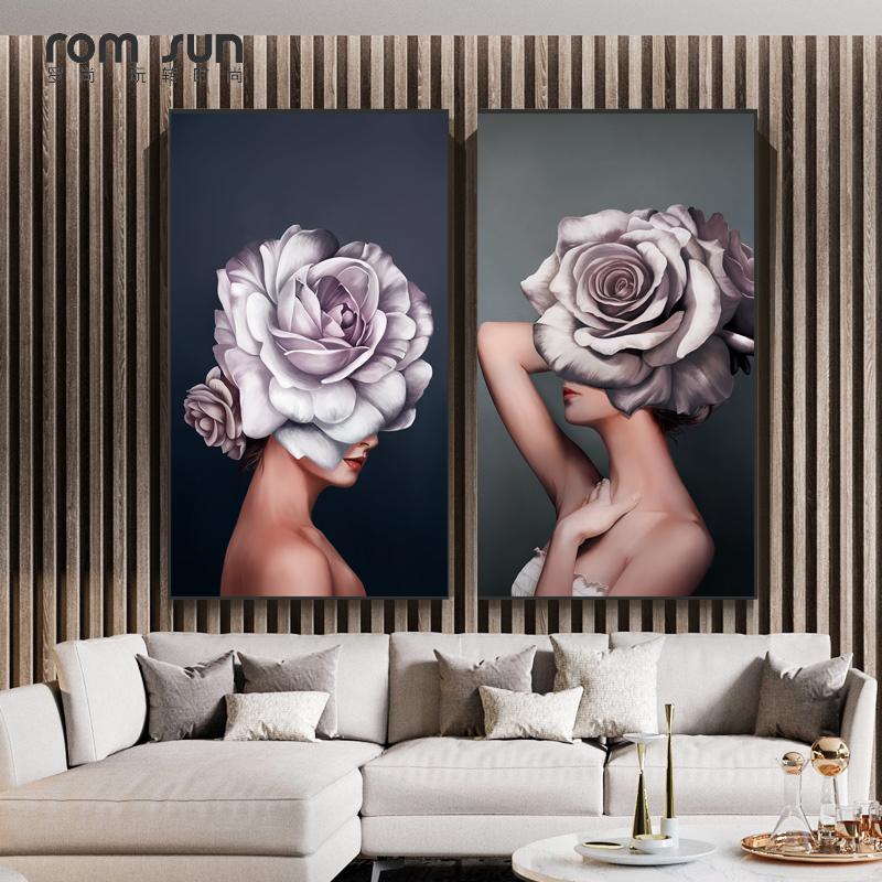 Abstract Rose Flowers Girls Canvas Painting Women Wall Poster Print Modern Wall Art Pictures for Living Room Bedroom Decorativen