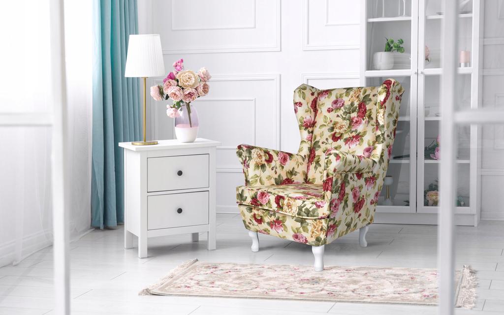 ARI PRINT Wing Chair with Footrest Scandinavian Family Meble Pink