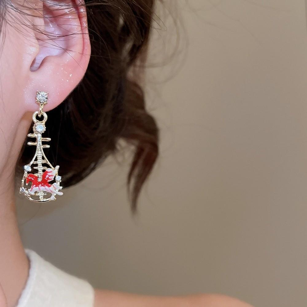 Fashion Jewelry Chinese Style Pony Earrings Rhinestone Drop Earrings New Year Horse Earrings  Woman