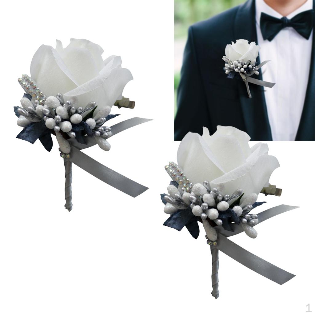 2x Stimulace Růže Květ Brož Pin Svatba Korsáž stříbrná šedá