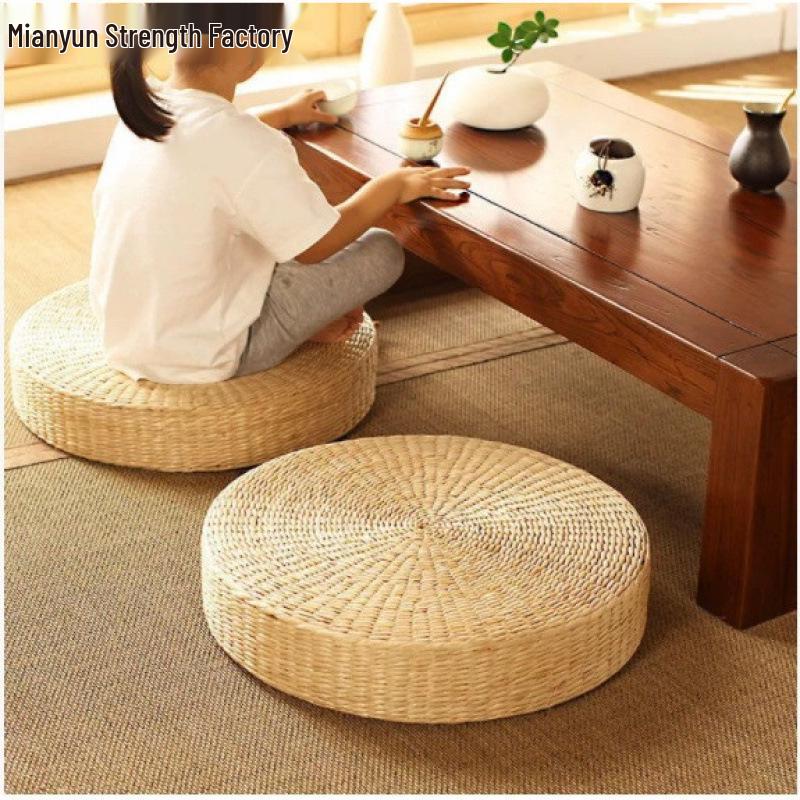 Thickened Straw Braided Tatami Meditation Cushion - Round Kneeling Pad & Zafu Stool