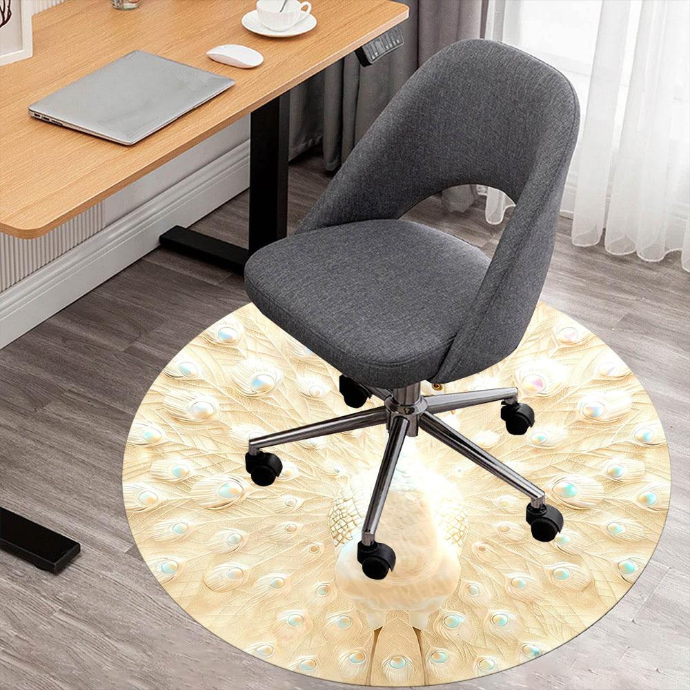 

1PC peacock white Office Round Area Rug, Under Office Chairs Bedroom Living Room Home Decor,Carpet for Office, -1110184 80cm by 80cm