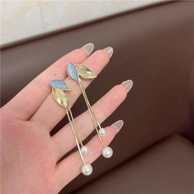 Elegante Ohrringe mit Blatt-, Perlen- und Quastendesign: Vielseitiges & Modisches Design für einen Sanften Pendlerstil.