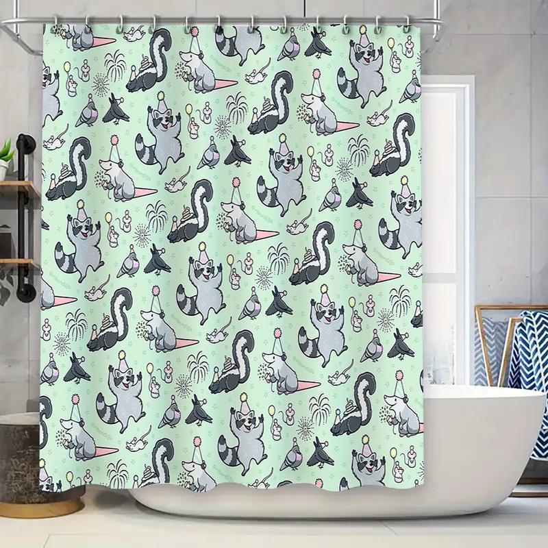 

Cute Cat Shower Curtain Woodland Animal Bathroom Decor Forest Kitty Pattern Fabric Liner Vintage Home Decor Washable W60H190(CM)-1 Pcs