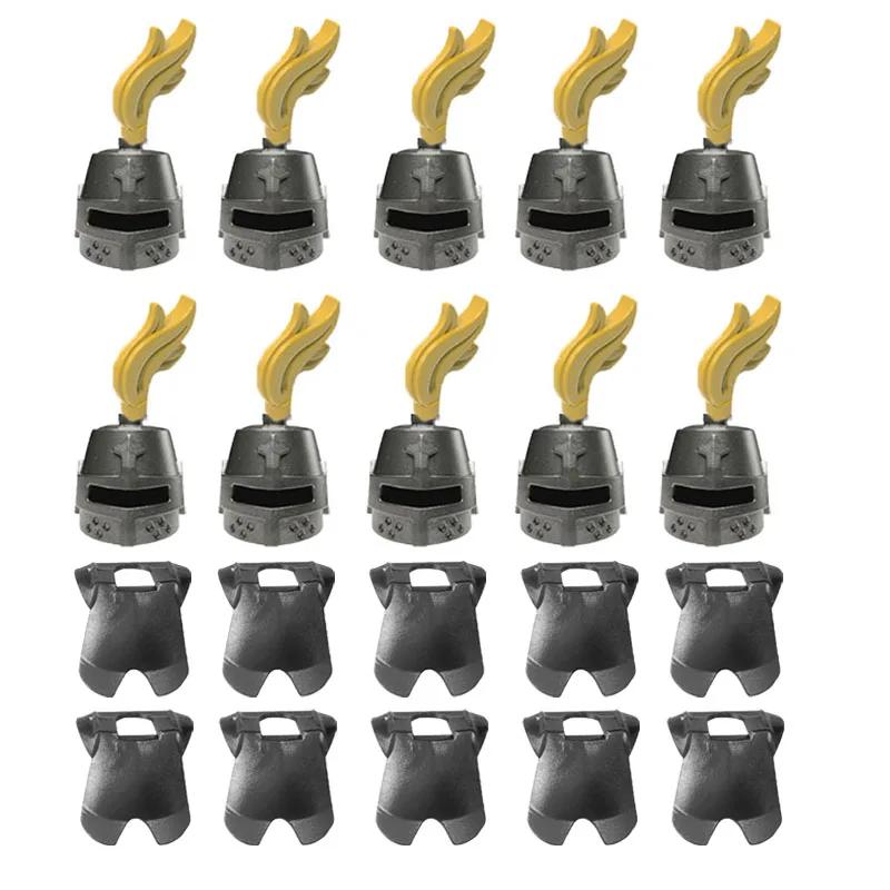 MOC Medieval Military Building Blocks Weapon Figure Accessories Shoulder Armour Helmet Bow Cape Hat Sword Brick Toy Gift X038