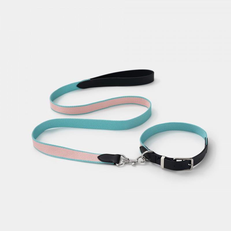 Premium Soft Fabric Dog Collar Leash Set Ins Style Comfortable Adjustable Pet Neck Strap With Genuine Leather Trim
