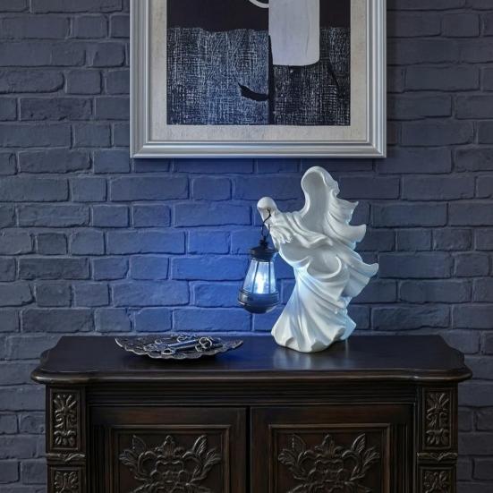 Resin Halloween Sculpture Witch Lantern, Gothic Ghoul Terrifying LED Night Light, Mysterious Accessory Waterproof Hell Reaper Spooky Tabletop Figurine