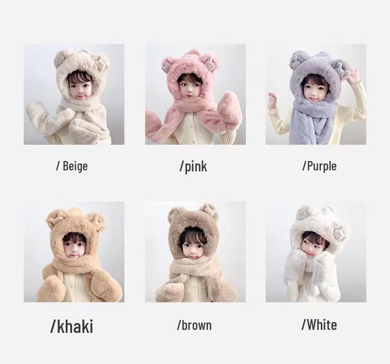 Unisex Children's Winter Set: Plush Hat, Scarf, and Gloves with Baby Ear Protection
