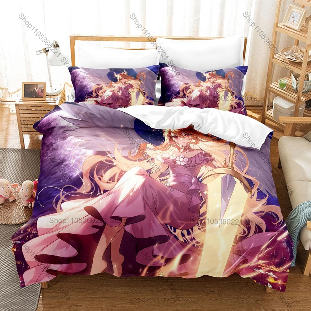 MapleStory 3Pcs Bedding Set Duvet Cover 2 Pillowcases Adele Mercedes Chibi Warrior Cartoon Graphic Breathable Dorm Bed Linen