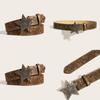 Women Faux Leather Belt With Flower Petal Print And Star Snap Button Fashion For