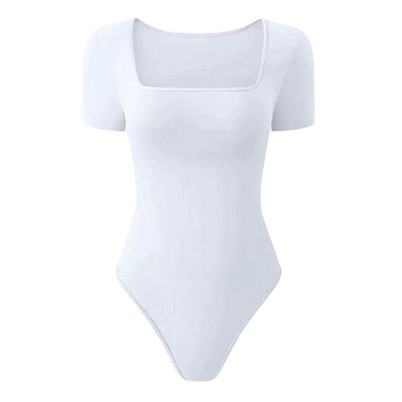 Women's Square Neck Bodysuit Ribbed Short Sleeve Sports Yoga Shapewear