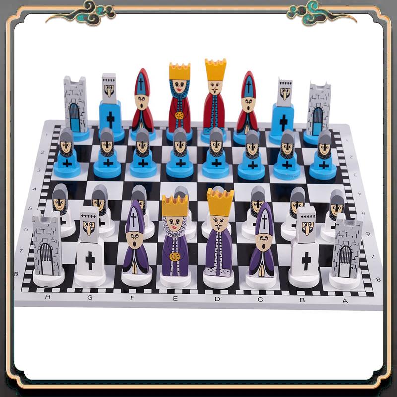 Premium 2X Wooden Chess Children'S Gifts Cartoon Modeling Chess Toys