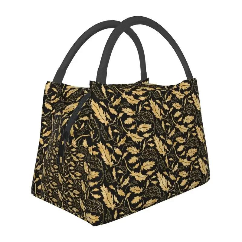 Luxury Golden Europe Floral Insulated Lunch Bag for Work Office Leakproof Thermal Cooler Lunch Box Women