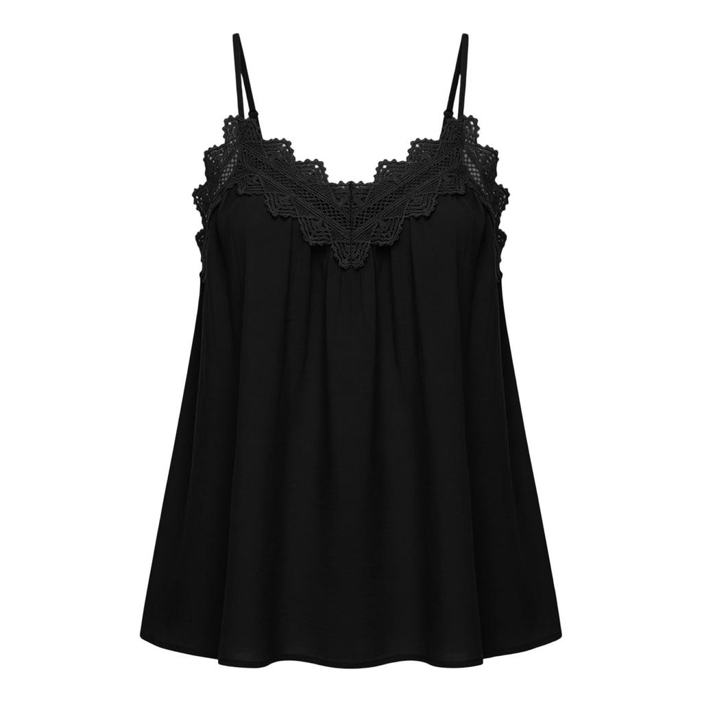 Women Casual Lace Trim V Neck Camisole Top Lightweight Spaghetti Strap Loose Fit Summer Tank Blouse