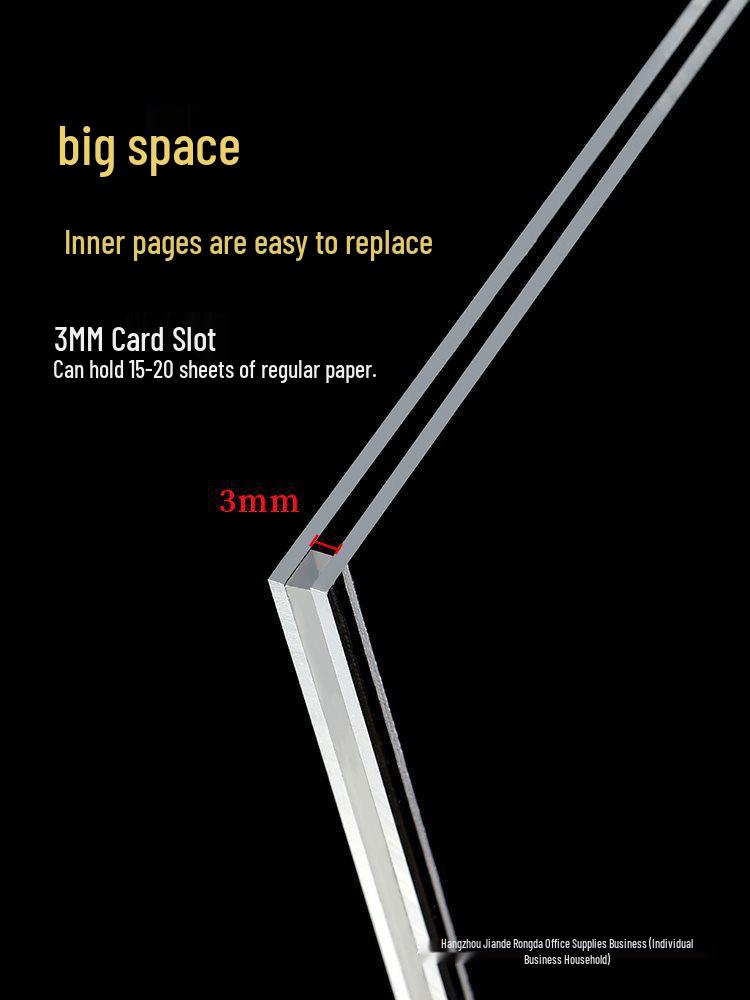 Acrylic A4 Display Board with Card Slot for Advertising, Signage, File Storage, and Notice Board