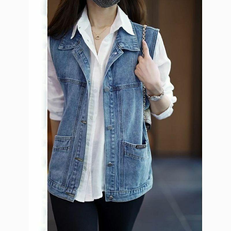 Autumn Elegant Women's Denim Vest Women Korean Plus Size Sleeveless Vest