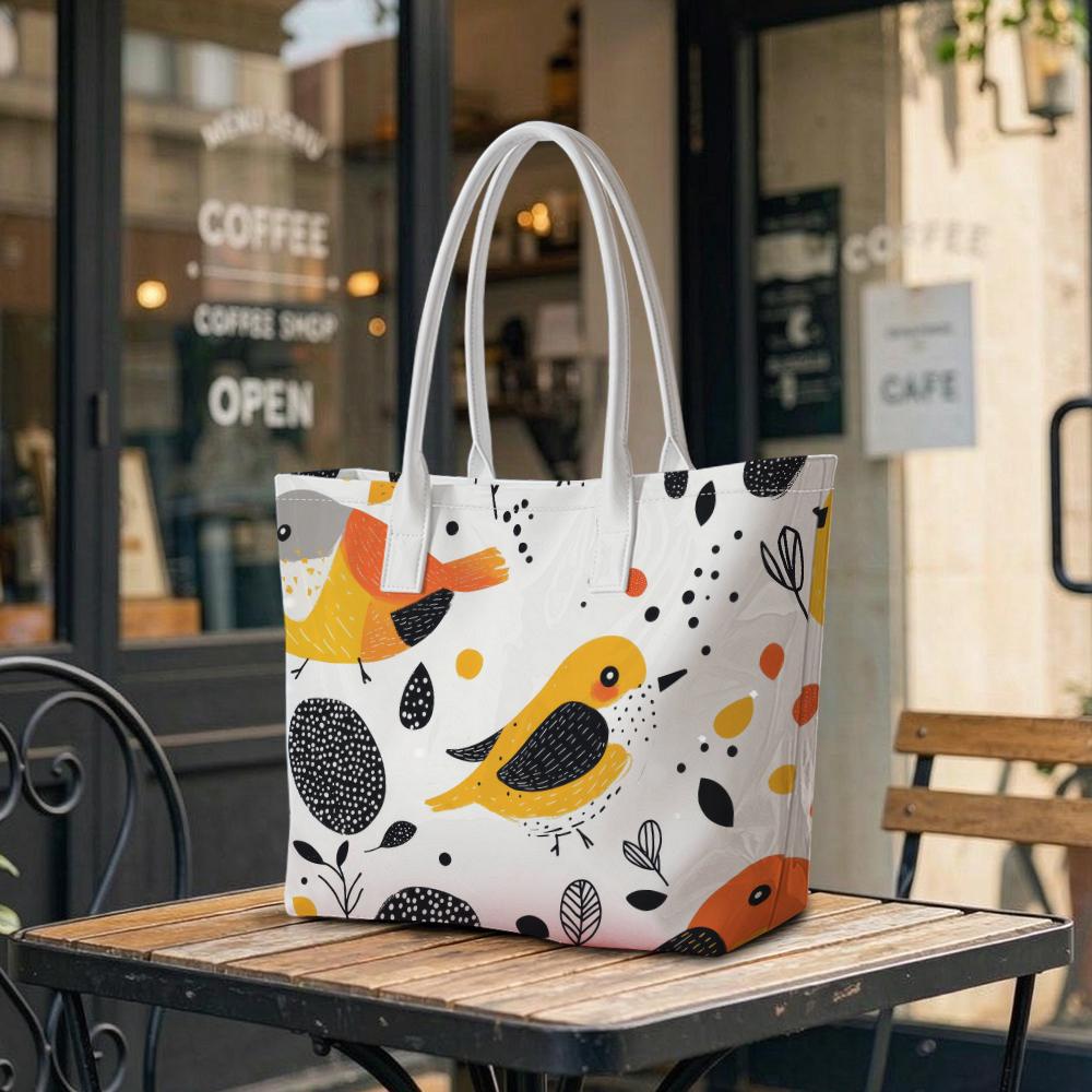 Cute Bird Printed Shoulder Bag Casual Large Tote Handbag for Daily Shopping
