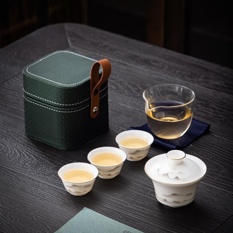 Suet Jade Porcelain Portable Travel Tea Set China White Gift Business Company Gift Set