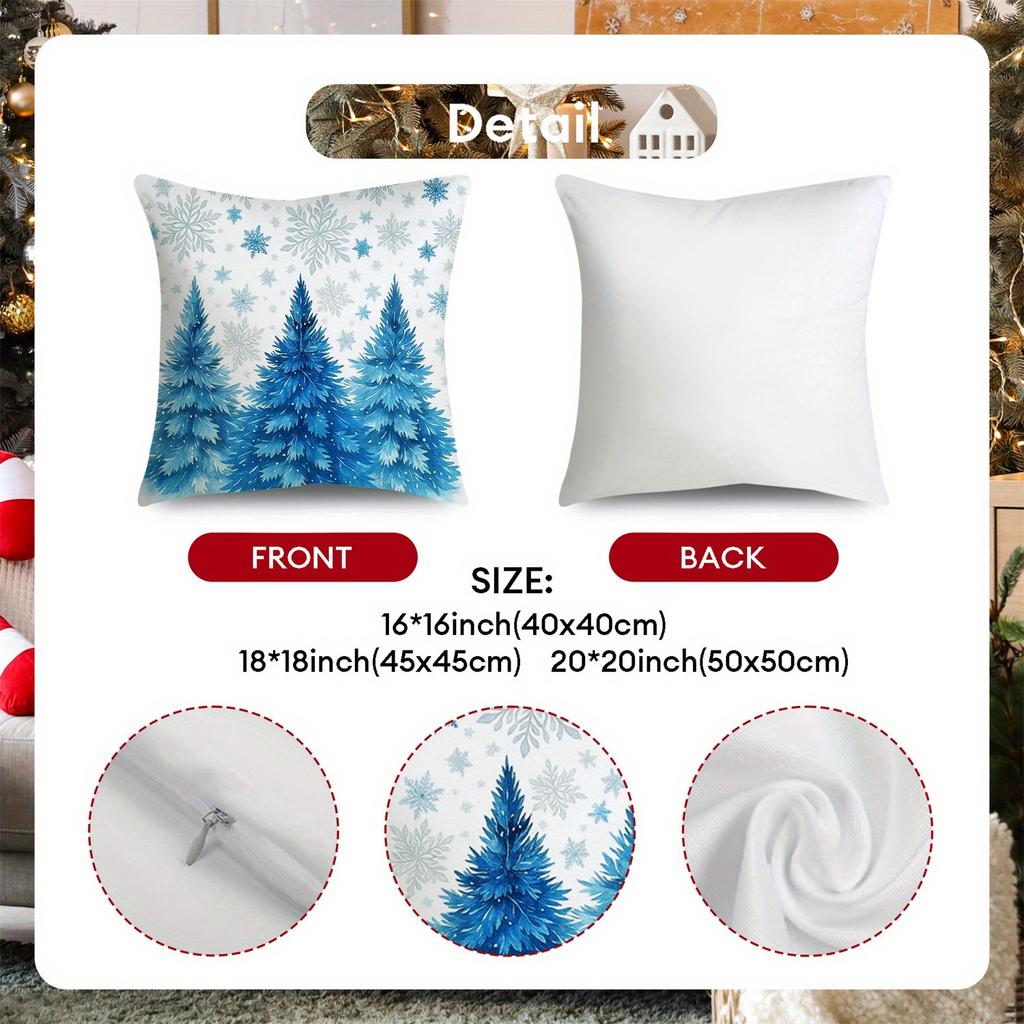 Let It Snow! Blue Hats, Scarves, Snowmen, Pine Cones, Snowflakes, Pine Trees, Decorative Balls, Christmas Pillow Covers, a Set of Four, Suitable for B